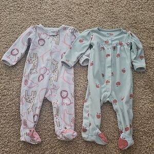 Carters Child of Mine Pink and Green Animal Print Footies